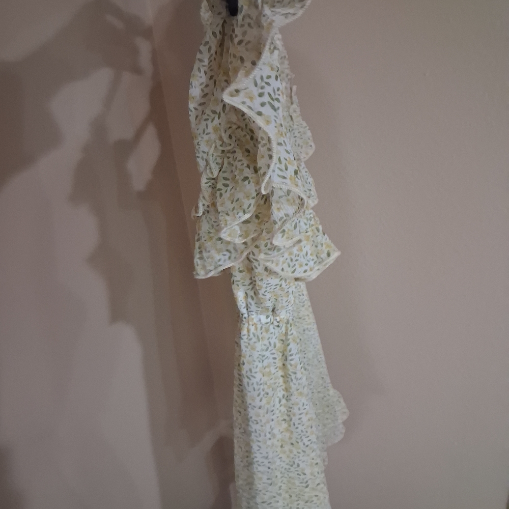 Light Yellow Floral Ruffle Midi Dress